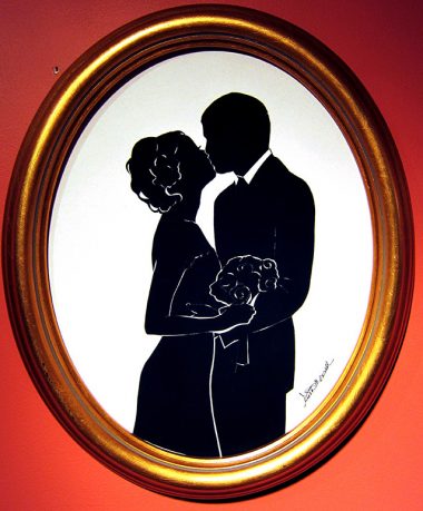 Bride Groom Kiss Framed Silhouettes