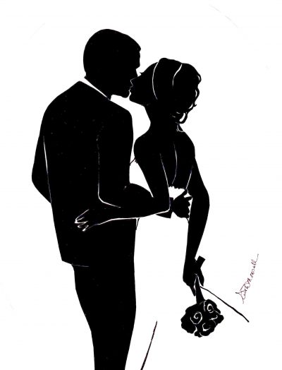 Bride and Groom Kissing - Silhouette